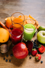 various smoothies in glasses