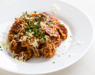 Chorizo risotto with tomato