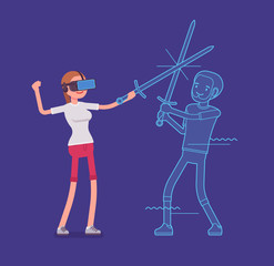VR woman sword fighting action