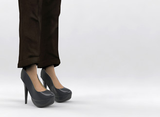3d rendering. A working woman who wearing coffee color long pant and black high heels standing on gray background. within Clipping path