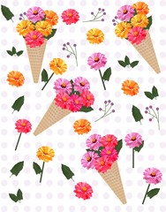 Flowers in a cone. Carnation pattern Vector background illustration template