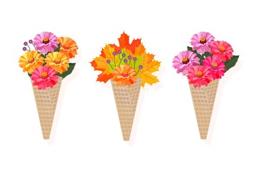 Flowers bouquet in a cone Vector background illustration