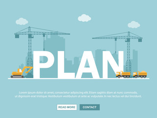 Crane and plan building. Infographic Template. Vector Illustration.