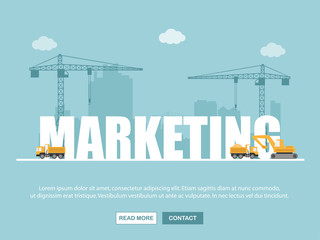 Crane and marketing building. Infographic Template. Vector Illustration.