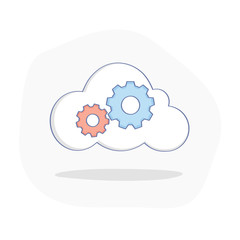 Cloud Computing, Service, Storage icon. Flat outline icon concept, cloud with two gears inside. UI/UX element for web design, applications, mobile interface and infographics. Vector