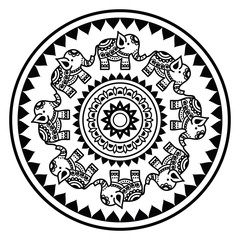 Indian mandala with elephants and abstract shapes, Mehndi - Indian Henna tattoo style vector pattern
