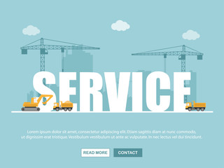 Crane and service building. Infographic Template. Vector Illustration.