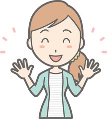 Illustration of a young woman in striped clothes opening her hand