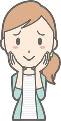 Illustration that a young woman in striped clothes is laughing