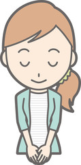 Illustration that a young woman in striped clothes bowed