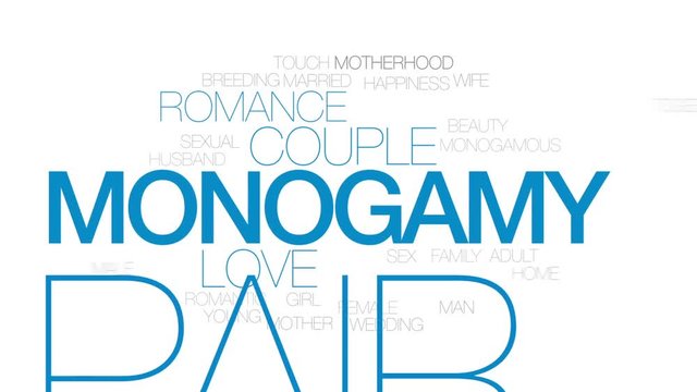 Monogamy animated word cloud, text design animation. Kinetic typography.