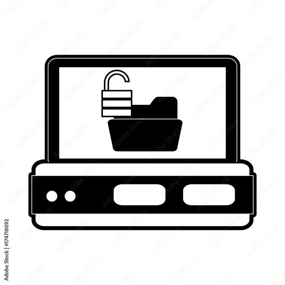 Poster file folder with safety lock on computer screen icon image vector illustration design black and whit