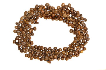 Circle frame of coffee beans on white background have copy space