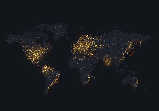 Night map of the world shine country and city.