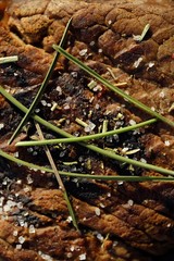 Tasty fresh grilled meats with spices and salt