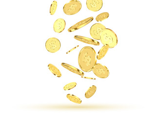 Golden coins. Realistic gold money isolated on white background.