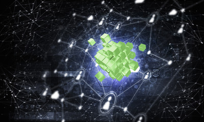 Concept of Internet and networking with digital cube figure on d
