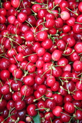 Group of cherries sold in a food market 