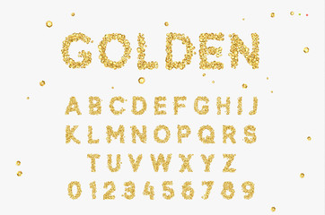 Gold Font set with letters from golden sequins.