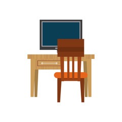 desk computer chair furniture icon image vector illustration design 