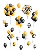 Set of Halloween orange, black and white balloons on white background. Vector illustration.