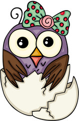 Cute owl girl in broken egg
