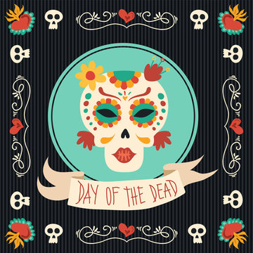 Day of the dead mexican catrina sugar skull art