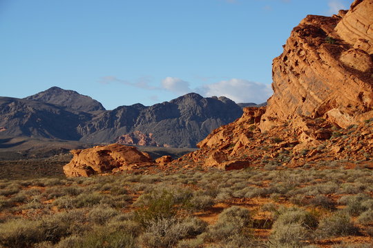 Sandstone Frames the Uplifted Mountains in Valley of Fire Nevada State Park