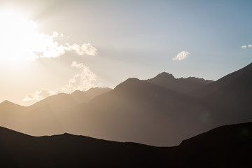 Sunset in the Ala Archa National Park, Kyrgyzstan,