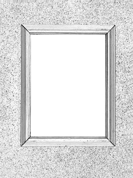 An empty frame hangs on the wall, a black and white pattern.