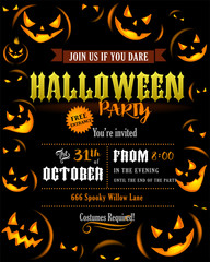 Halloween party invitation with scary pumpkins