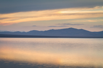 Sunset on Song Kul Lake in Kyrgyzstan
