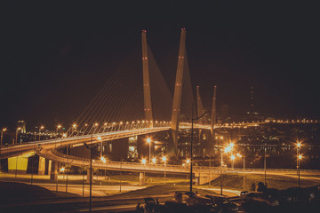 Fototapeta na wymiar Vladivostok Golden Bridge at night