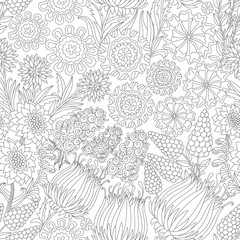 Fototapeta premium Seamless floral pattern in black and white colors