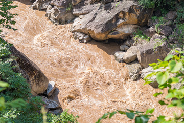 Scenic river canyon, waterfall and forest in Op Luang National Park, Chiang Mai in Thailand.