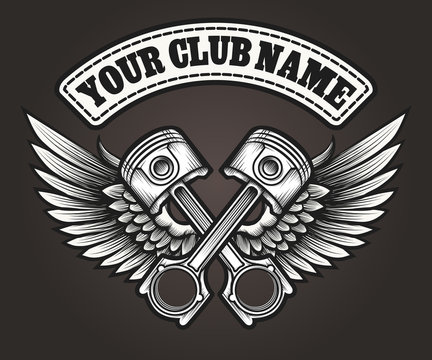 Naklejki Biker club emblem with winged pistons