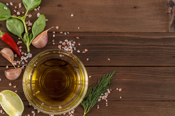 Spices herbs and greens. Ingredients for cooking.