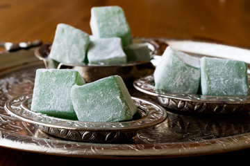 Turkish Delight with Mint Aroma on silver tray