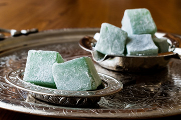 Turkish Delight with Mint Aroma on silver tray
