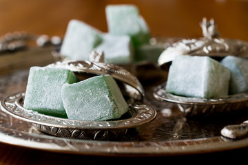 Turkish Delight with Mint Aroma on silver tray