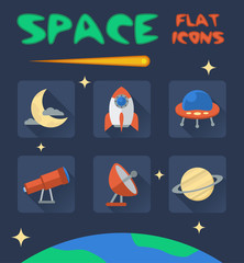 space flat icons set