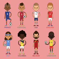 National Euro Cup soccer football teams vector illustration and world game player captain leader in uniform sport men isolated characters.