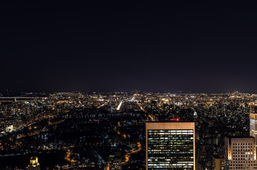 View on New York City at night facing north.