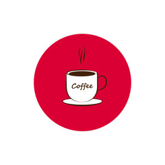 Round icon of coffee cup.
