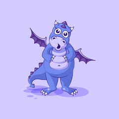 Vector Emoji character cartoon dragon dinosaur surprised with big eyes sticker emoticon