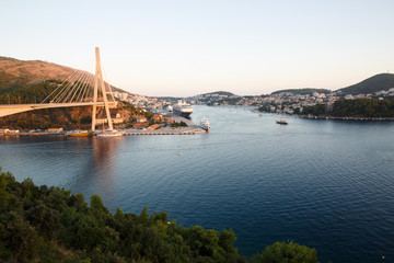 Naklejka premium Cable-Stayed Bridge(Franjo Tudjman Bridge) on the Harbor of Dubrovnik, Croatia
