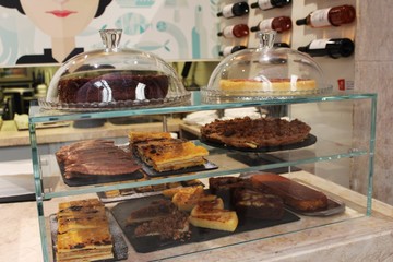 Desserts and sweets in coffee shop, various desserts