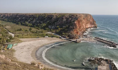 Foto op Plexiglas Bolata strand, Balgarevo, Bulgarije Luchtfoto van rotsachtige baai. Bolata strand Bulgarije