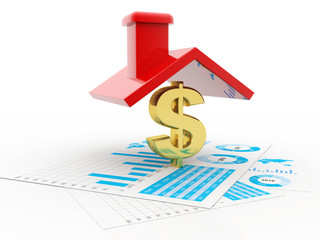 Real estate concept. Dollar Sign with house. 3d rendering