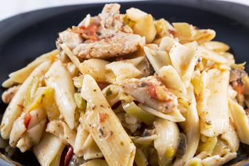 Penne pasta with chicken and cream sauce